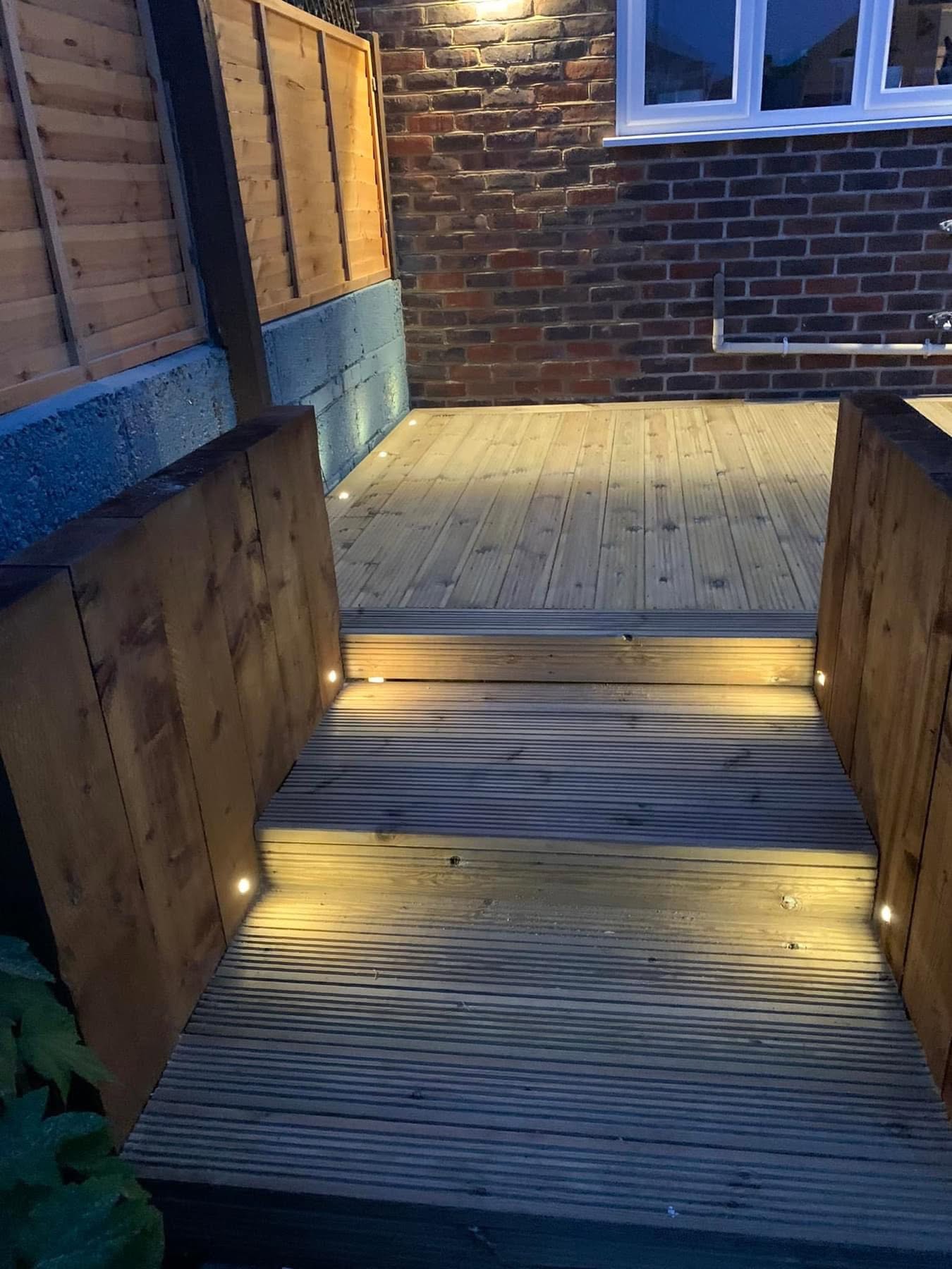 Deck stairs with recessed lighting