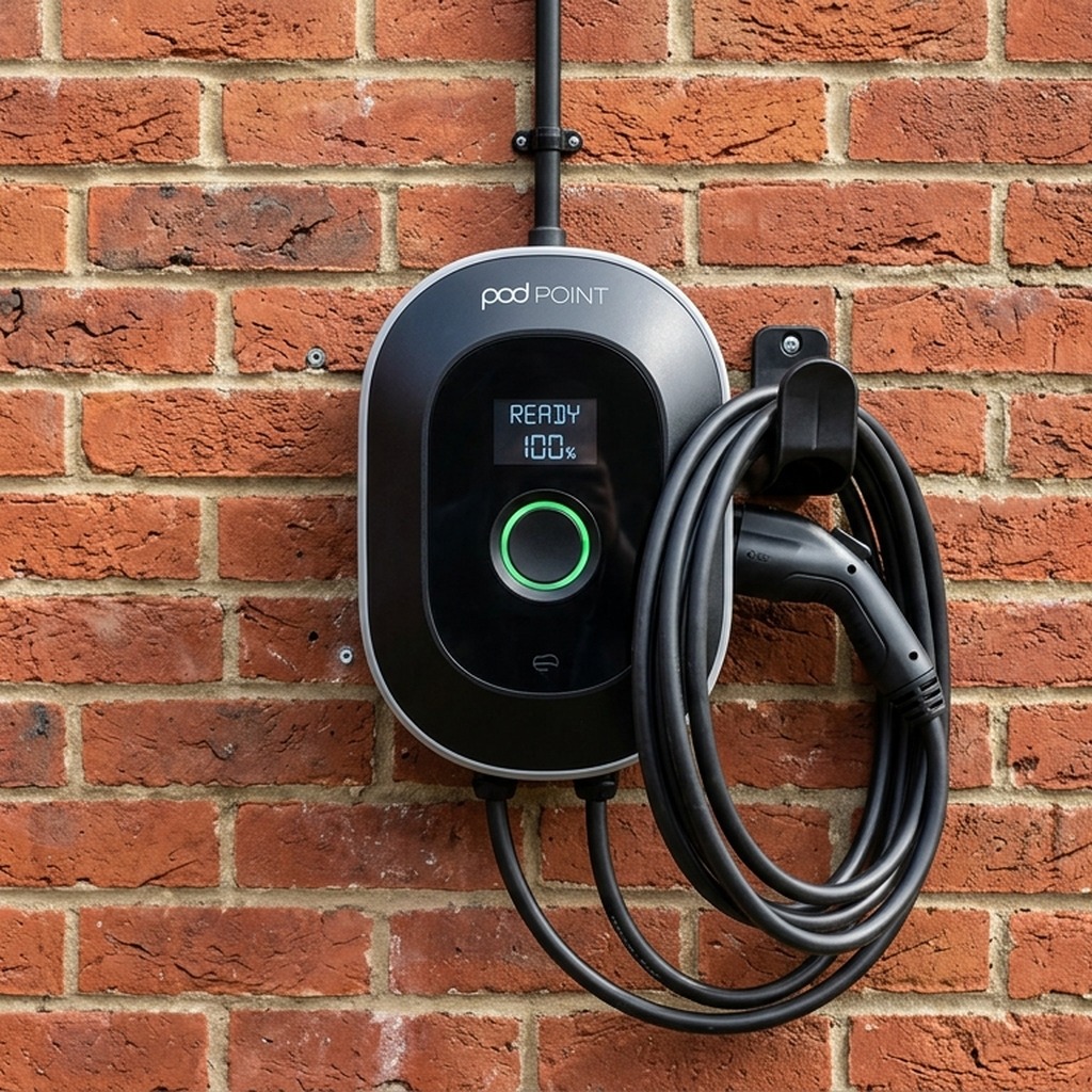 EV charger installed on a brick wall