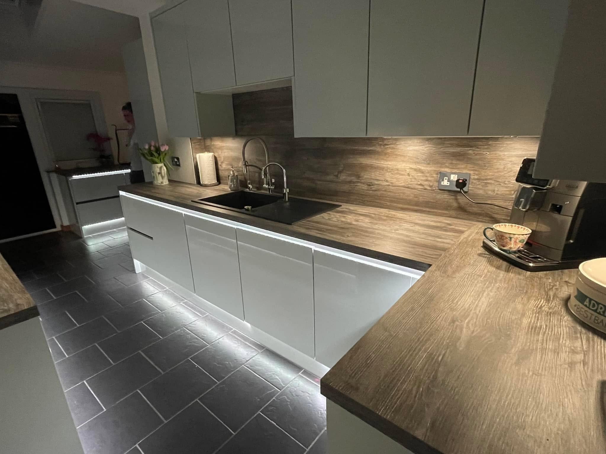 Modern kitchen with under-cabinet LED lighting
